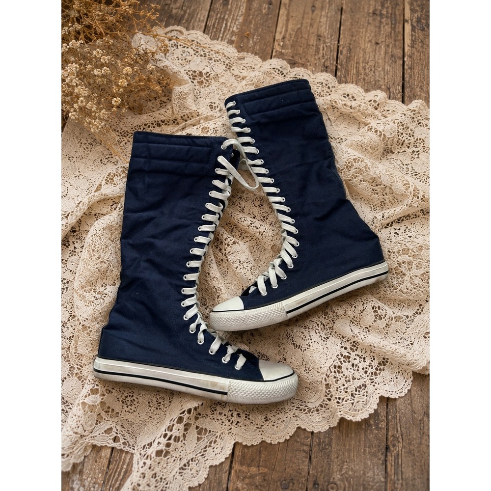 Navy Blue Knee High Canvas Lace Up Sneakers 12 Punk Scene Y2K Grunge Goth Indie